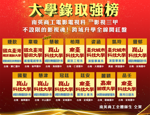 賀！114影視科學生升學榜單